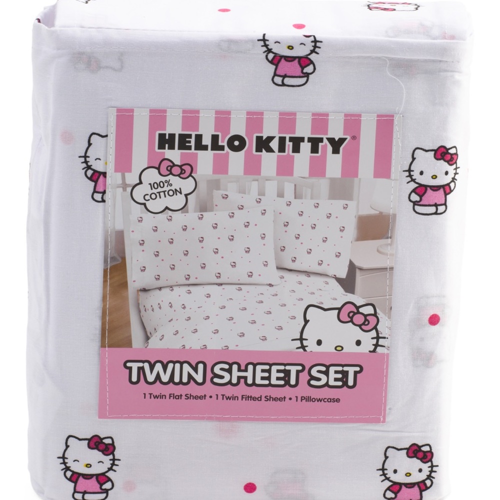 Hello Kitty Pink and White Twin Sheet Set